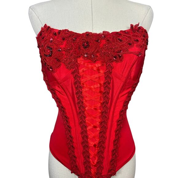 La Femme Paris Vintage Corset Top Red Sz 4 Vampire Goth Masquerade - Picture 2 of 8